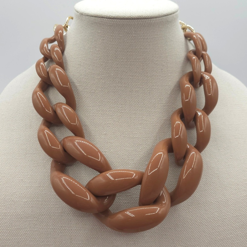 Caramel Brown Oversized Chunky Necklace Acrylic Chain Statement 21.5in